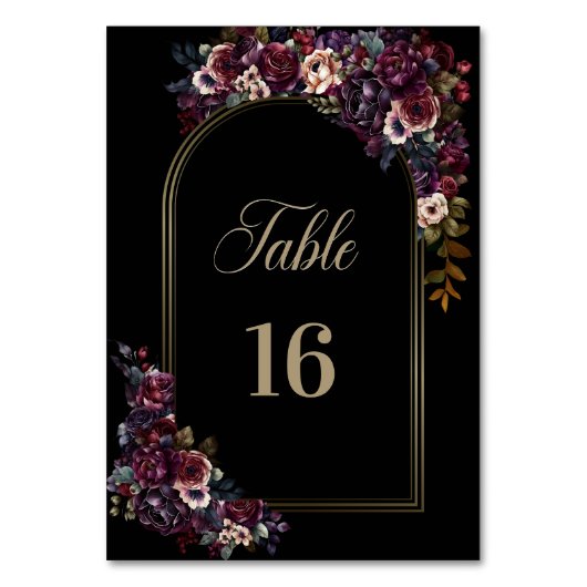 Paarse bordeaux zwart bloemenboog bruiloft kaart (Achterkant)