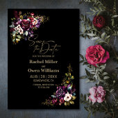 Paarse bordeaux zwart bloemenbruiloft Save the Dat Save The Date