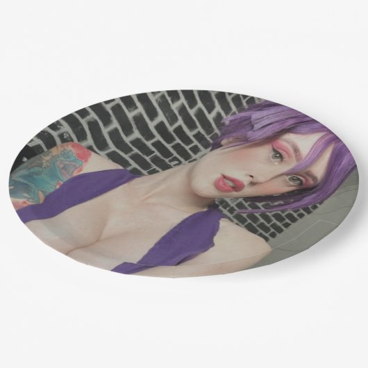 Paarse Borden Papieren Bordje (Gekanteld)