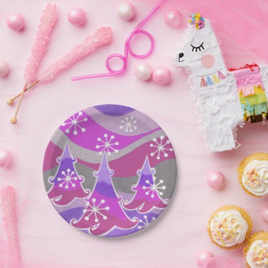 Paarse borden van winterbomen papieren bordje (Feest)