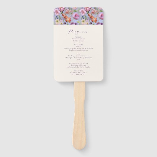 Paarse borduurwerk bloemen bruiloft programma handwaaier (Voorkant)