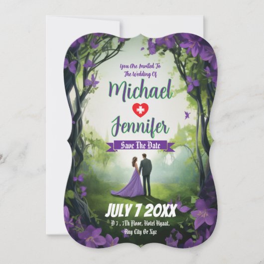 Paarse bos bruiloft aangepaste foto Sla de datum o Kaart (Voorkant)