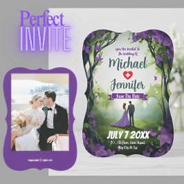 Paarse bos bruiloft aangepaste foto Sla de datum o Kaart