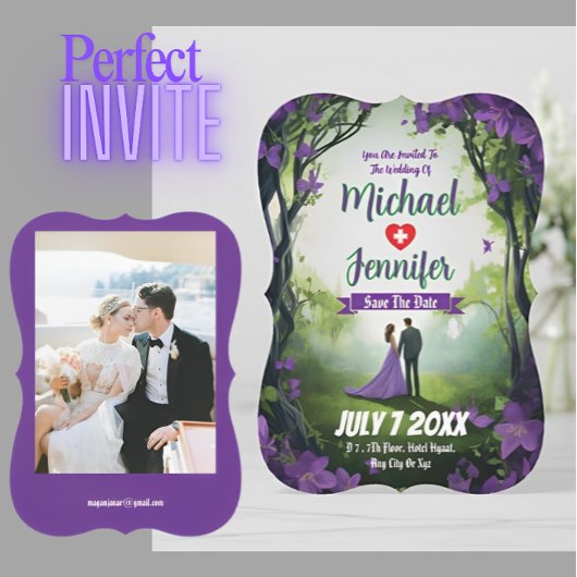 Paarse bos bruiloft aangepaste foto Sla de datum o Kaart
