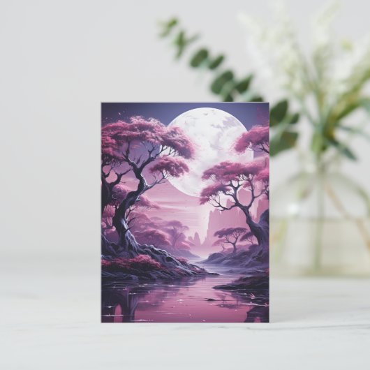 Paarse bos in maanlicht achtergrond briefkaart (Staand voorkant)