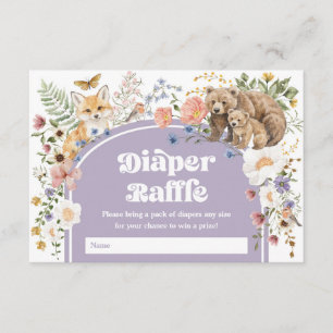 Paarse bosdieren bloemendesign luierraffle baby informatiekaartje