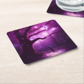 Paarse boslichten en bomen kartonnen onderzetters (Schuin)