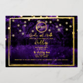 Paarse boslights Elegant Weddenschap Foto Gold Folie Uitnodiging (Voorkant)