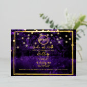 Paarse boslights Elegant Weddenschap Foto Gold Folie Uitnodiging (Staand Voorkant)