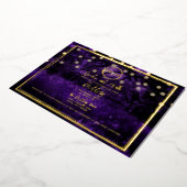 Paarse boslights Elegant Weddenschap Foto Gold Folie Uitnodiging (Gedraaid)