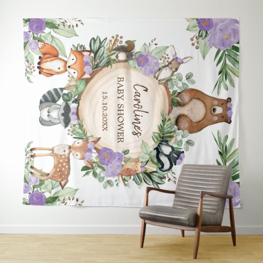 Paarse bossen Baby shower Welkomstwoord Wandkleed (In Situ (horizontaal))