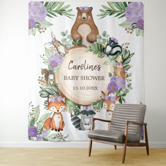 Paarse bossen Baby shower Welkomstwoord Wandkleed (In situ)