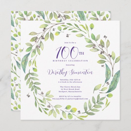 Paarse Botanische 100e verjaardag Kaart (Voorkant / Achterkant)