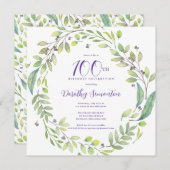 Paarse Botanische 100ste Verjaardagsfeestje Kaart (Voorkant / Achterkant)