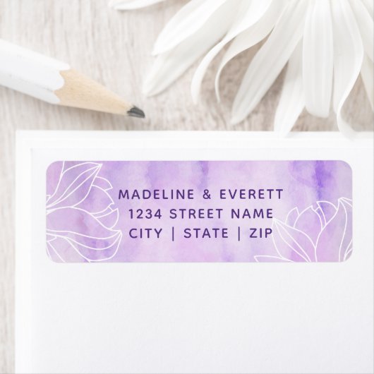 Paarse Botanische Bloemen Bruiloft Retouradres Etiket (Insitu)