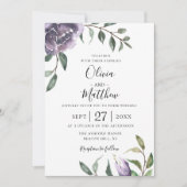 Paarse Botanische Bloemen Bruiloft Uitnodiging (Voorkant)