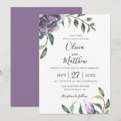 Paarse Botanische Bloemen Bruiloft Uitnodiging (Voorkant / Achterkant)