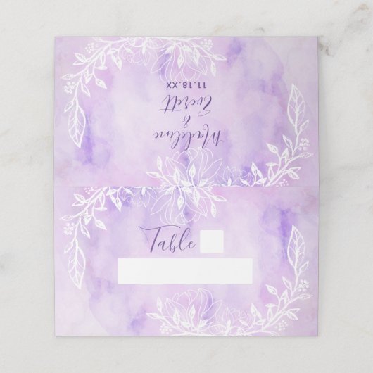 Paarse Botanische Bloemen Waterverf Tafelnummer Plaatskaartje (Buitenkant ongevouwen)