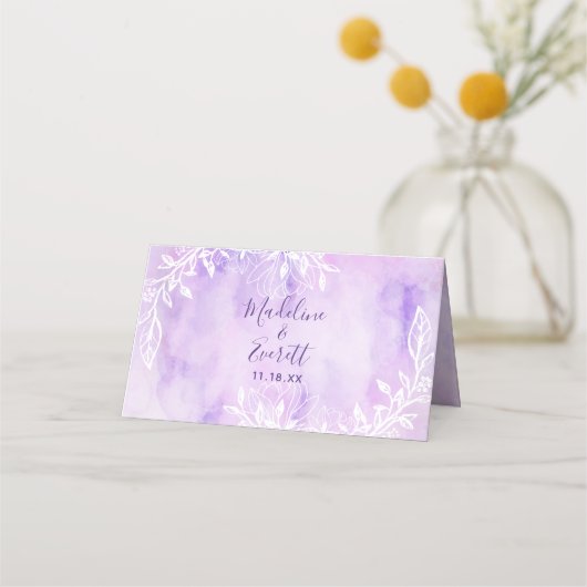Paarse Botanische Bloemen Waterverf Tafelnummer Plaatskaartje (Achterkant)