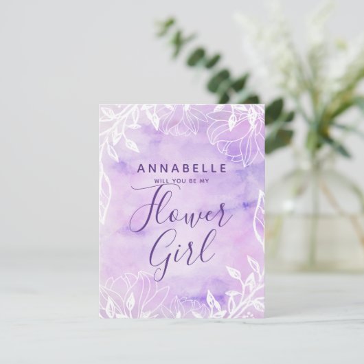 Paarse Botanische Bloemen zal je mijn Bloemenmeisj Kaart (Staand voorkant)
