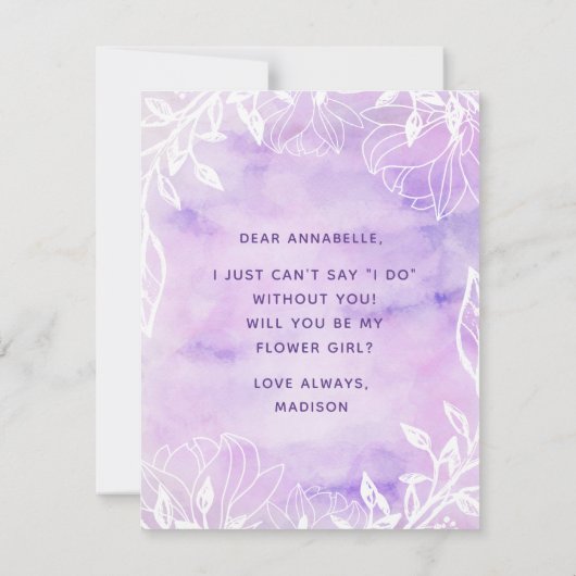 Paarse Botanische Bloemen zal je mijn Bloemenmeisj Kaart (Achterkant)