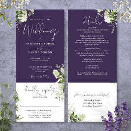 Paarse Botanische Bloemige All In One Trouw  Kaart