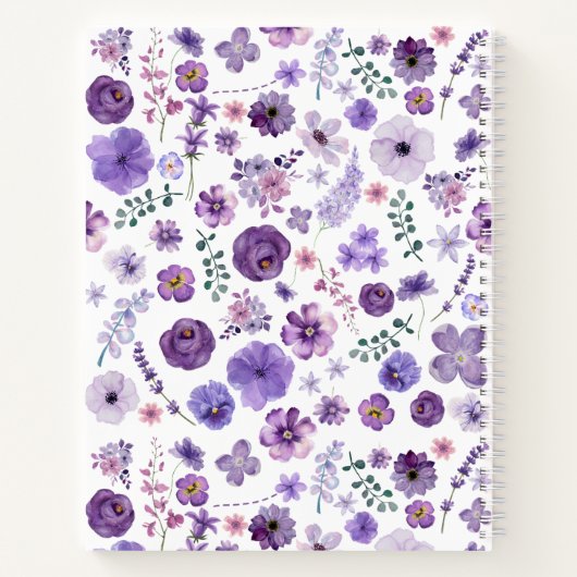  Paarse botanische bloemmotief Notitieboek (Achterkant)