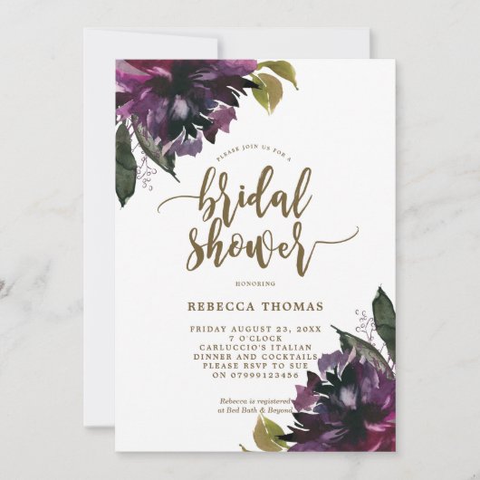 paarse botanische bridale douche-uitnodiging voor kaart (Voorkant)