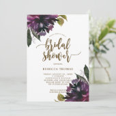 paarse botanische bridale douche-uitnodiging voor kaart (Staand voorkant)