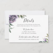 Paarse botanische bruiloft details kaart (Voorkant)