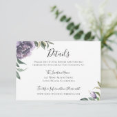 Paarse botanische bruiloft details kaart (Staand voorkant)