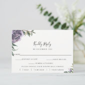 Paarse Botanische Bruiloft RSVP Maaltijd Keuze Kaa (Staand voorkant)