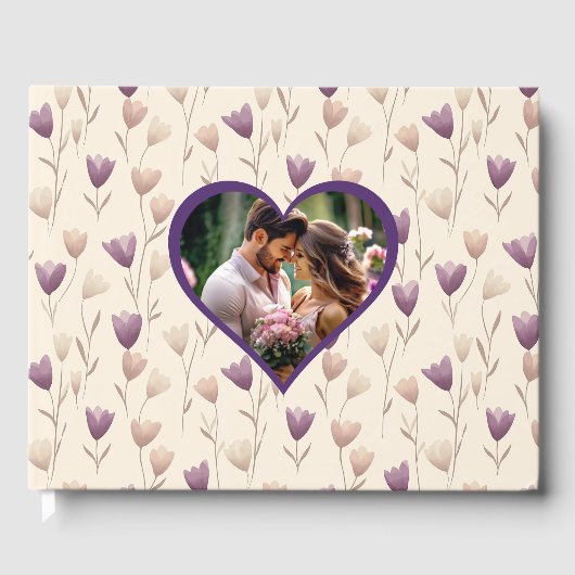 Paarse Botanische Gepersonaliseerde Fotobruiloft Gastenboek (Voorkant)