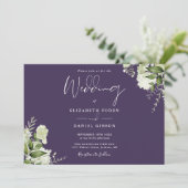 Paarse Botanische Greenery Monogram Wedding Kaart (Staand voorkant)