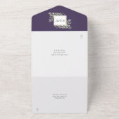 Paarse botanische groene bladeren bruiloft all in one uitnodiging (Buitenkant)