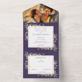 Paarse Botanische Groene Bladeren Foto Bruiloft All In One Uitnodiging (Binnen)