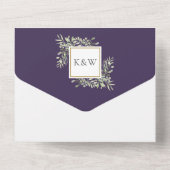 Paarse Botanische Groene Bladeren Foto Bruiloft All In One Uitnodiging (Achterkant)