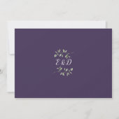 Paarse Botanische Groene Monogram Huwelijk Kaart (Achterkant)