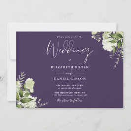 Paarse Botanische Groene Monogram Huwelijk Kaart