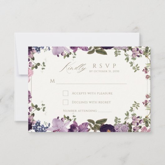  Paarse Botanische Huwelijk RSVP Kaart (Voorkant)