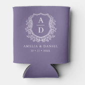 Paarse botanische kam moderne monogram bruiloft blikjeskoeler (Voorkant)