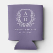 Paarse botanische kam moderne monogram bruiloft blikjeskoeler (Achterkant)