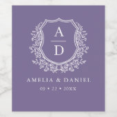 Paarse botanische kam moderne monogram bruiloft wijn etiket (Enkel label)