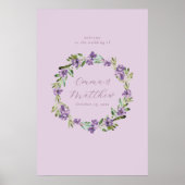 Paarse botanische krans bruiloft welkomstbord poster (Voorkant)
