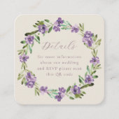 Paarse botanische krans QR-code bruiloft Informatiekaartje (Voorkant)