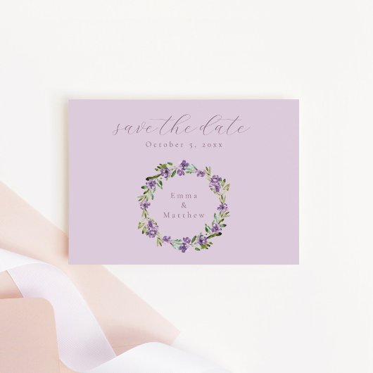 Paarse Botanische Krans Sering QR Save The Date