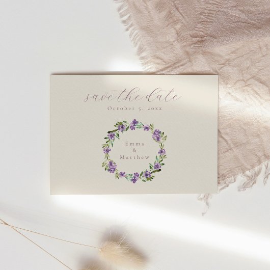 Paarse botanische krans Sering Save the Date Briefkaart