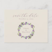 Paarse botanische krans Sering Save the Date Briefkaart (Voorkant)