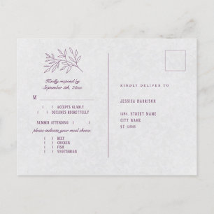 Paarse botanische legant bruiloft-maaltijd RSVP Briefkaart