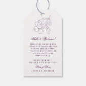 Paarse botanische lijn Elegant Weddenschap Welkom Cadeaulabel (Voorkant)